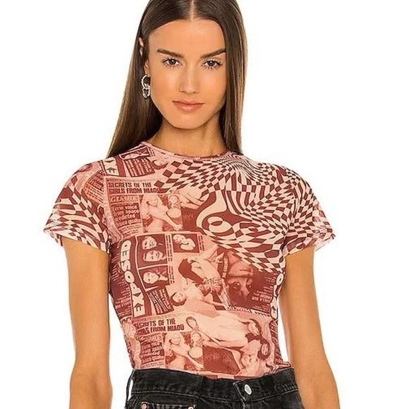 MIAOU red mesh print shirt - Picture 2 of 3